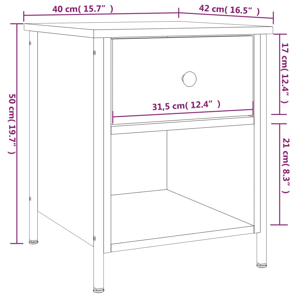 vidaXL Bedside Cabinet Brown Oak 40x42x50 cm Engineered Wood