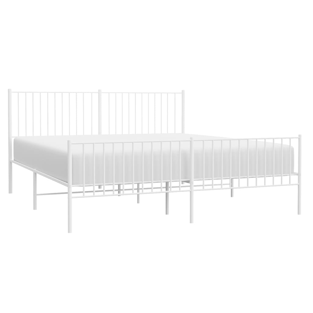 vidaXL Metal Bed Frame without Mattress with Footboard White 180x200 cm Super King