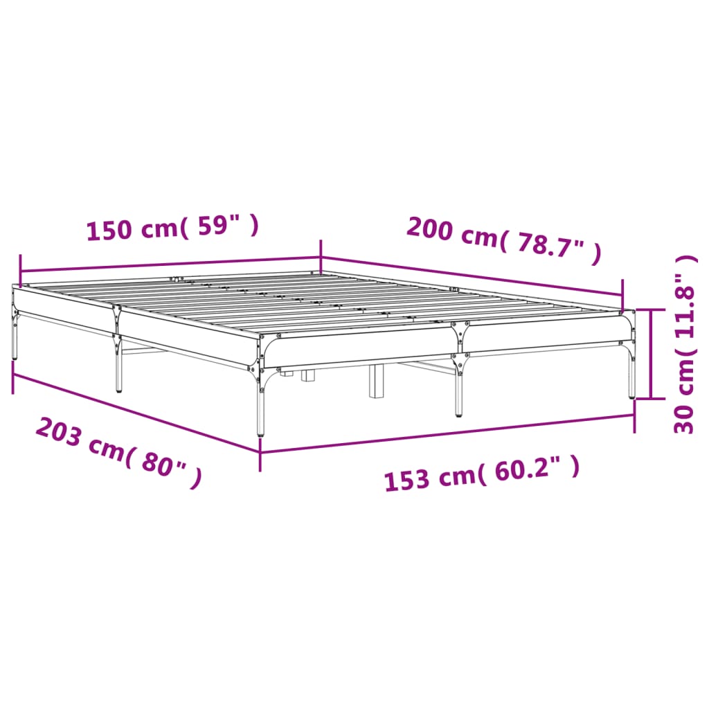 vidaXL Bed Frame without Mattress Sonoma Oak 150x200 cm King Size