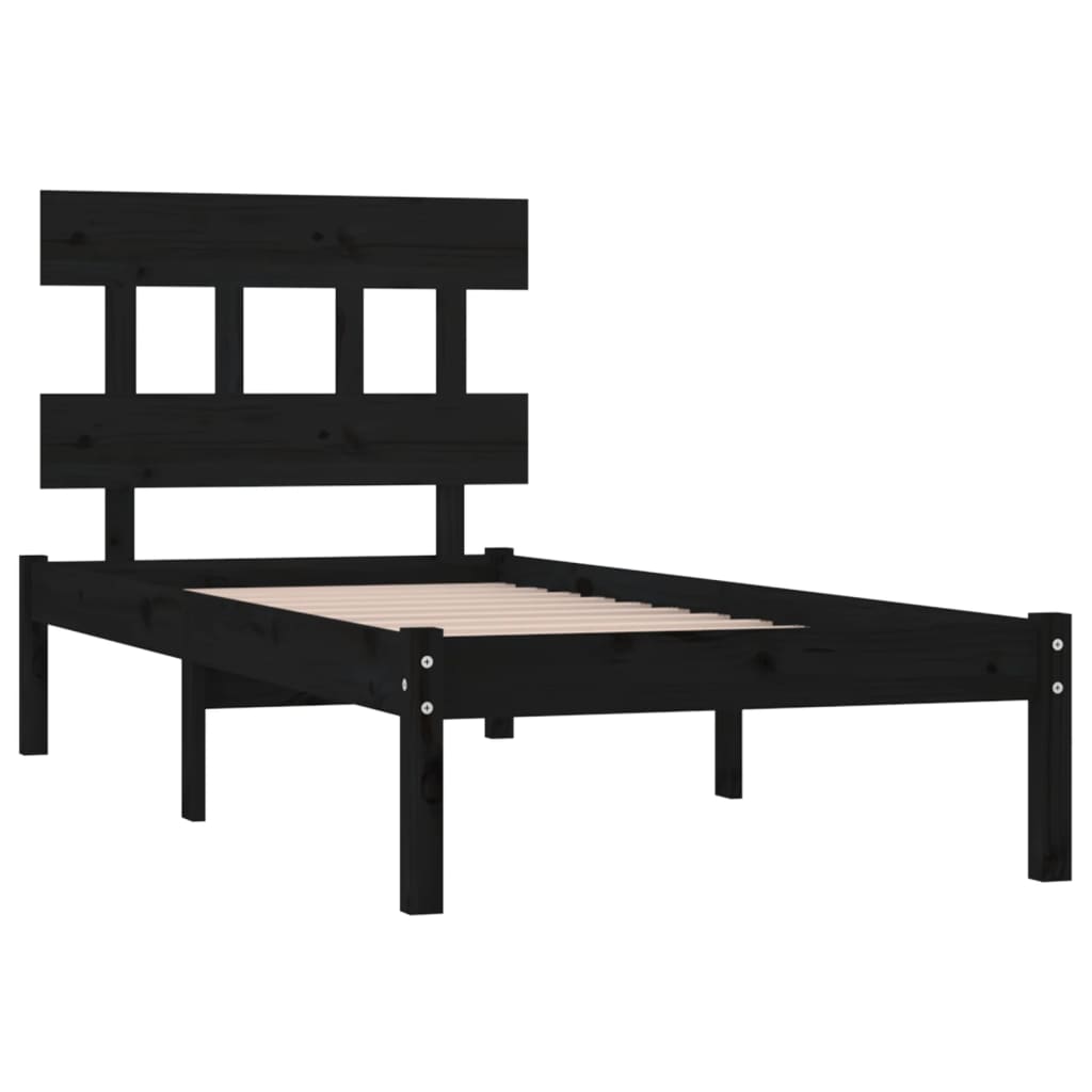 vidaXL Bed Frame without Mattress Black 90x190 cm Single Solid Wood