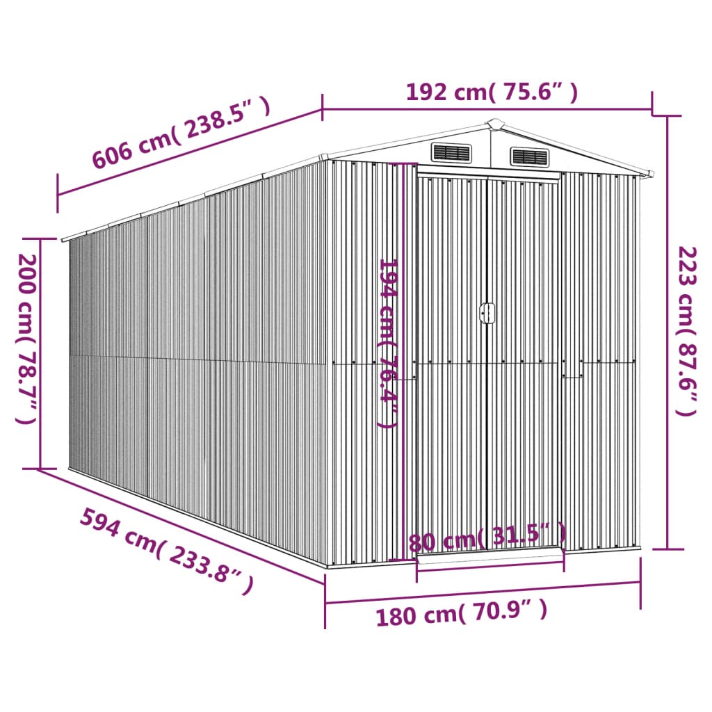 vidaXL Garden Shed Light Brown 192x606x223 cm Galvanised Steel