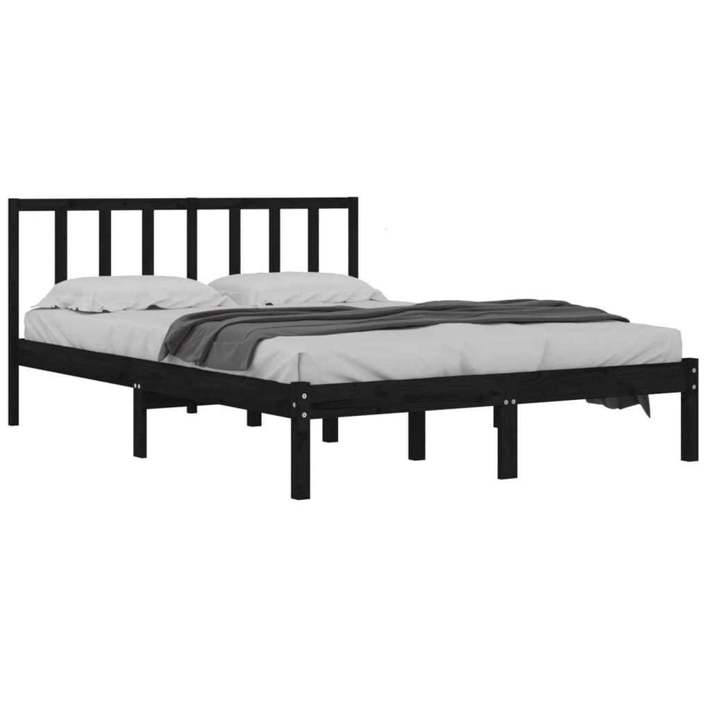 vidaXL Bed Frame without Mattress Black Solid Wood Pine 135x190 cm Double