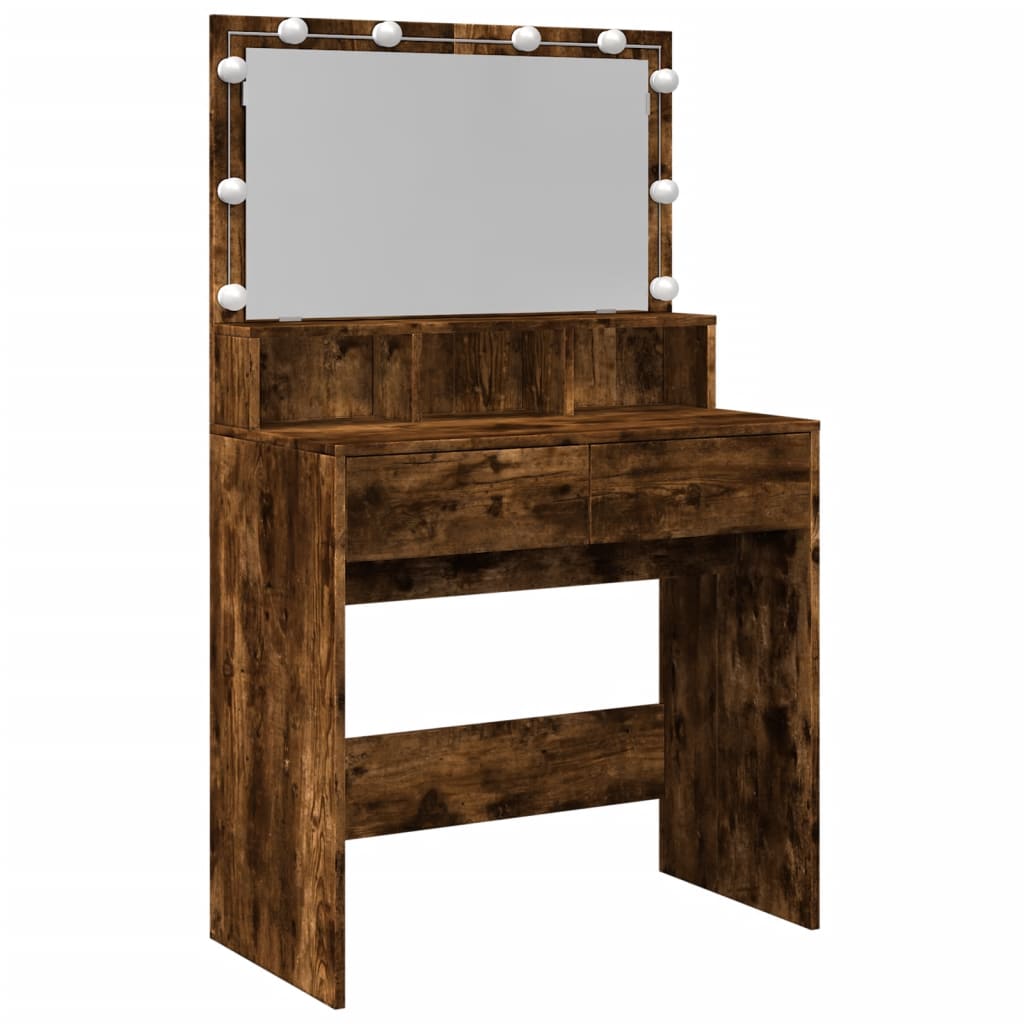 vidaXL Dressing Table with LED Smoked Oak 80x41x134.5 cm