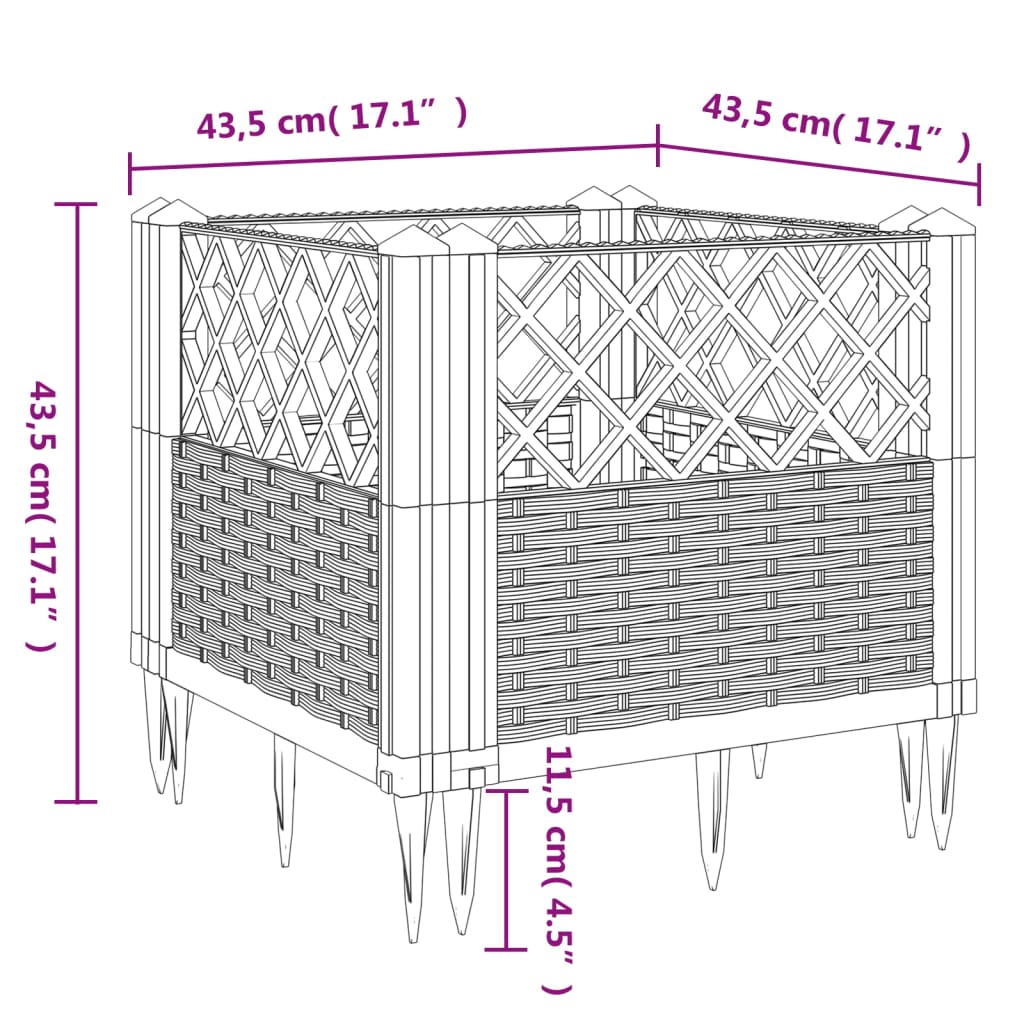 vidaXL Garden Planter with Pegs Grey 43.5x43.5x43.5 cm PP