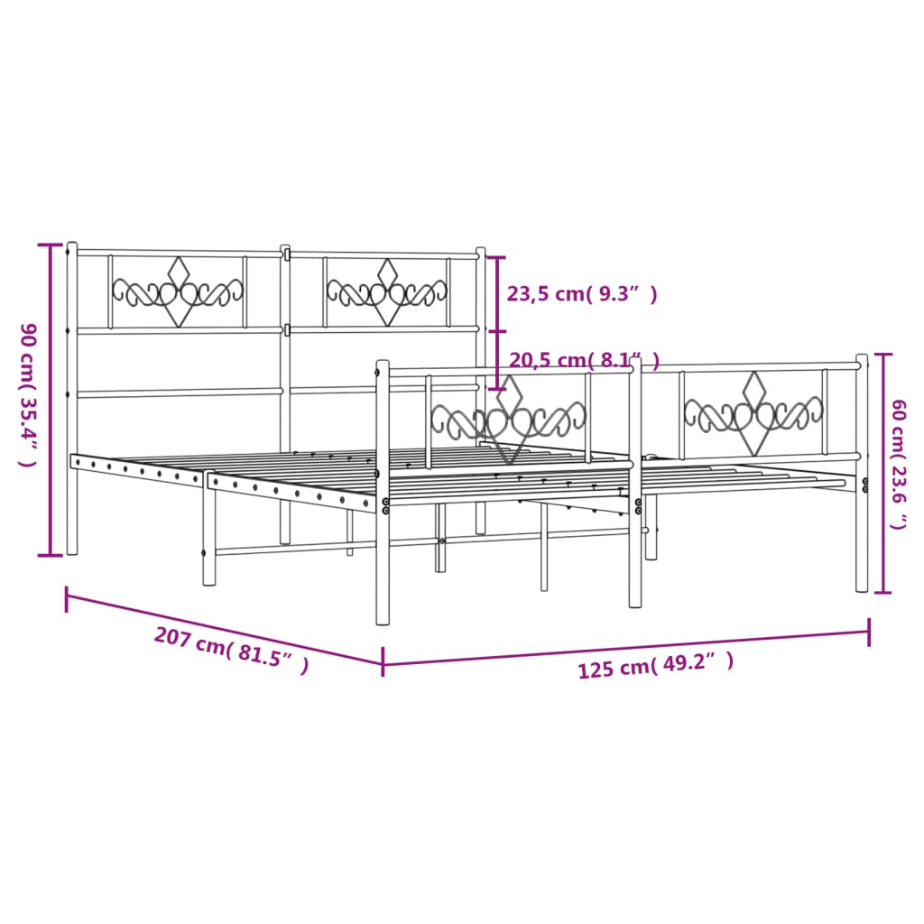 vidaXL Metal Bed Frame without Mattress with Footboard White 120x200 cm