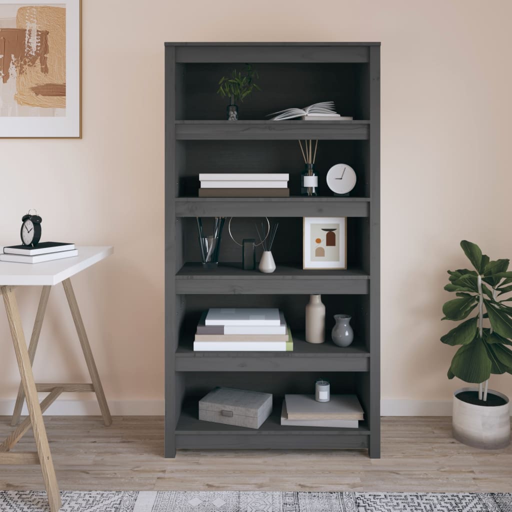 vidaXL Book Cabinet Grey 80x35x154 cm Solid Wood Pine