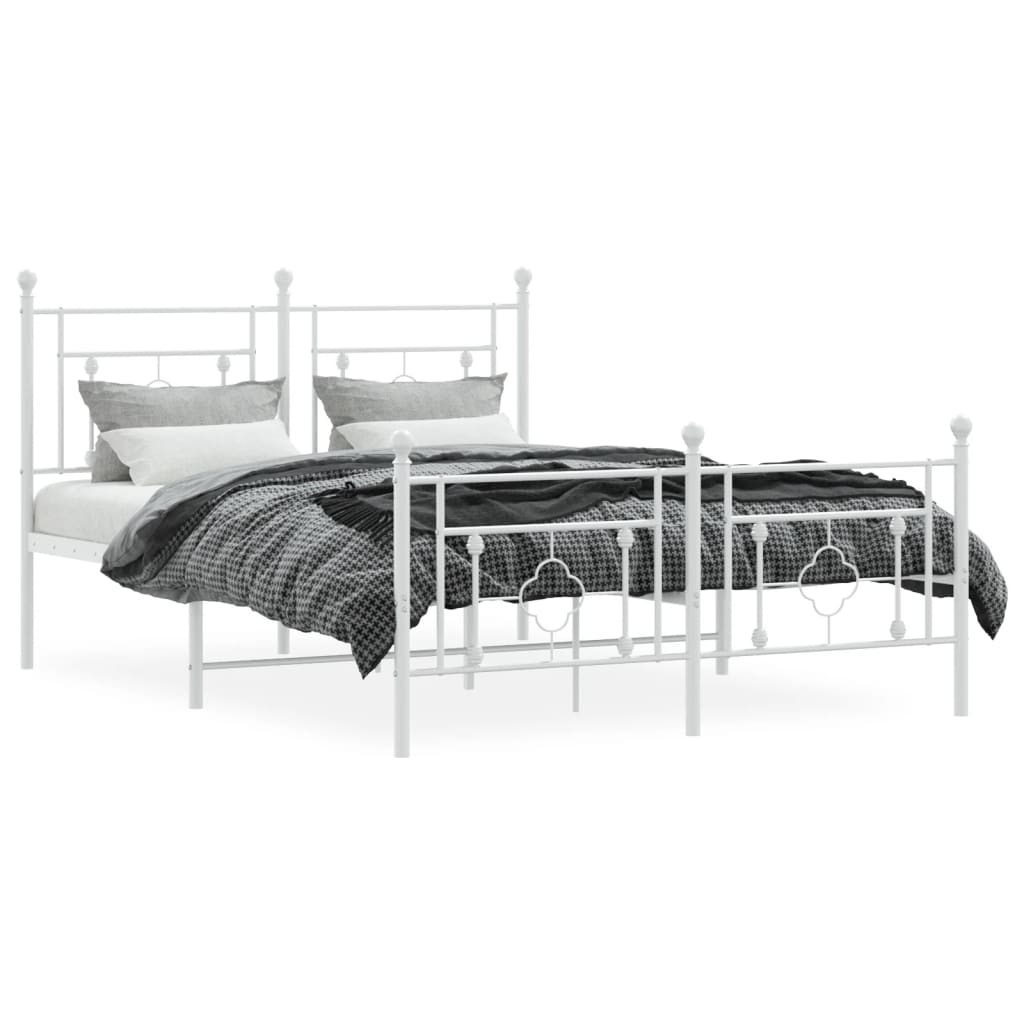 vidaXL Metal Bed Frame without Mattress with Footboard White 140x200 cm