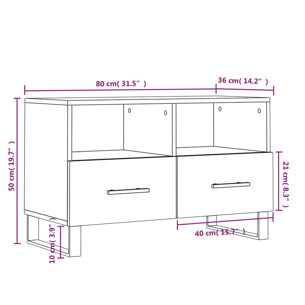 vidaXL TV Cabinet Black 80x36x50 cm Engineered Wood