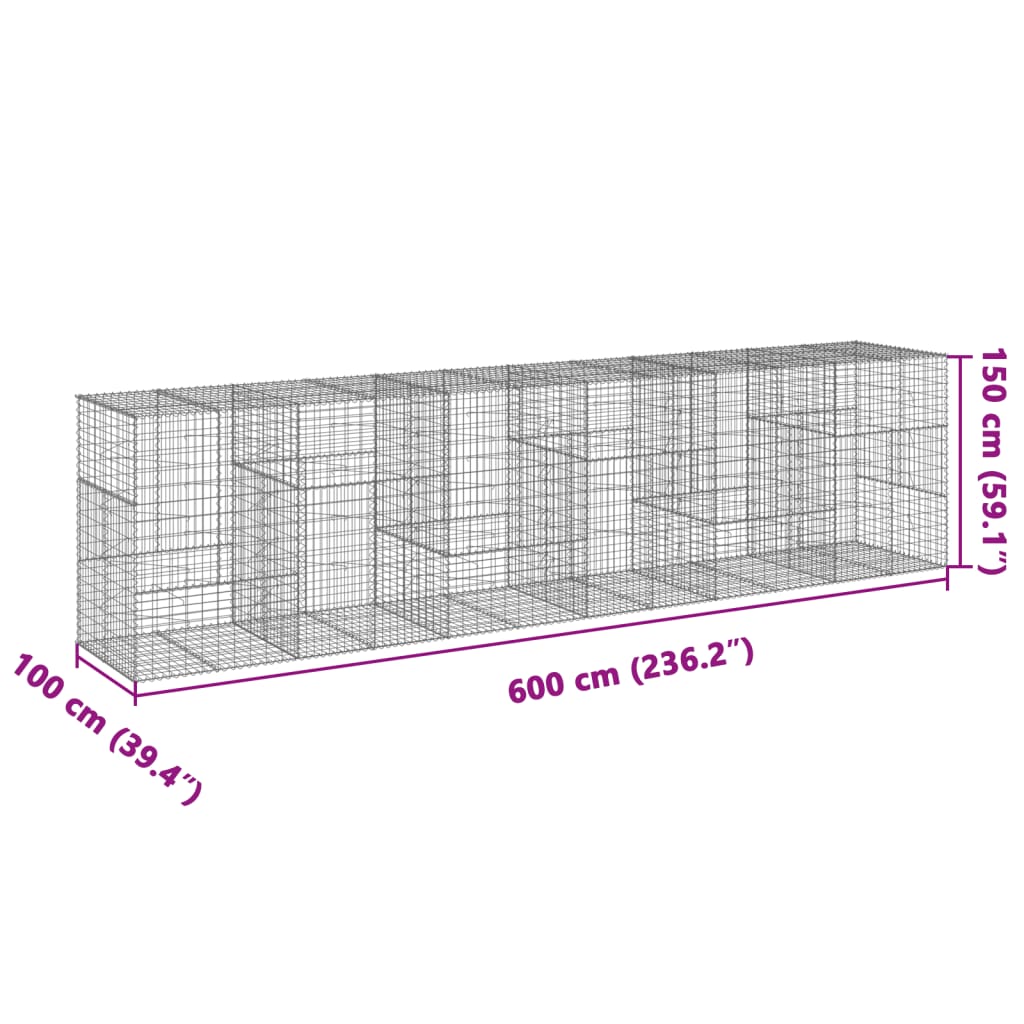 vidaXL Gabion Basket with Cover 600x100x150 cm Galvanised Iron