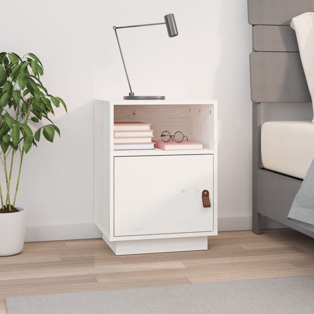 vidaXL Bedside Cabinet White 40x34x55 cm Solid Wood Pine