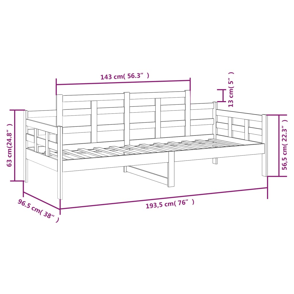 vidaXL Day Bed without Mattress Solid Wood Pine 90x190 cm Single