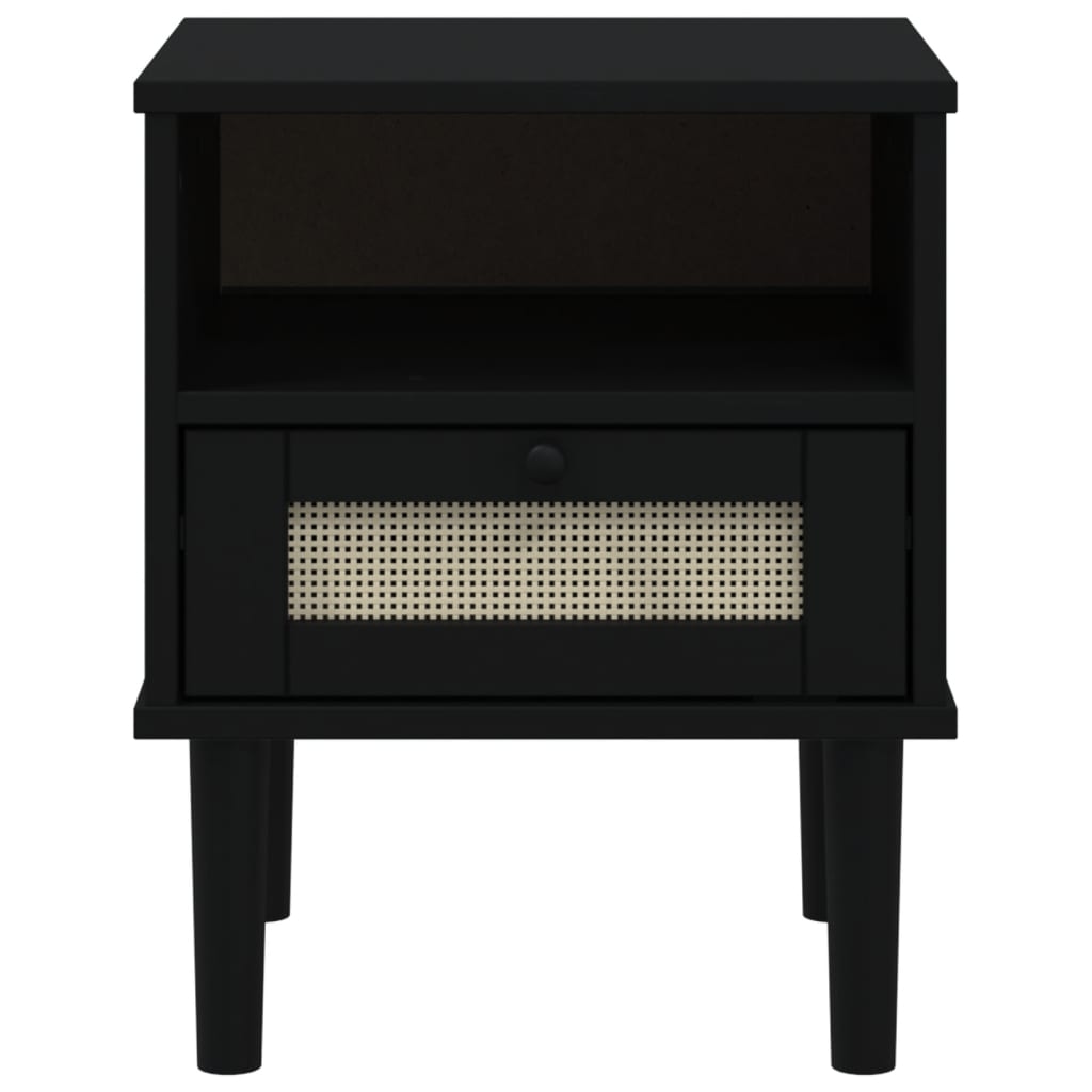 vidaXL Bedside Cabinet SENJA Rattan Look Black 40x35x48 cm Solid Wood Pine