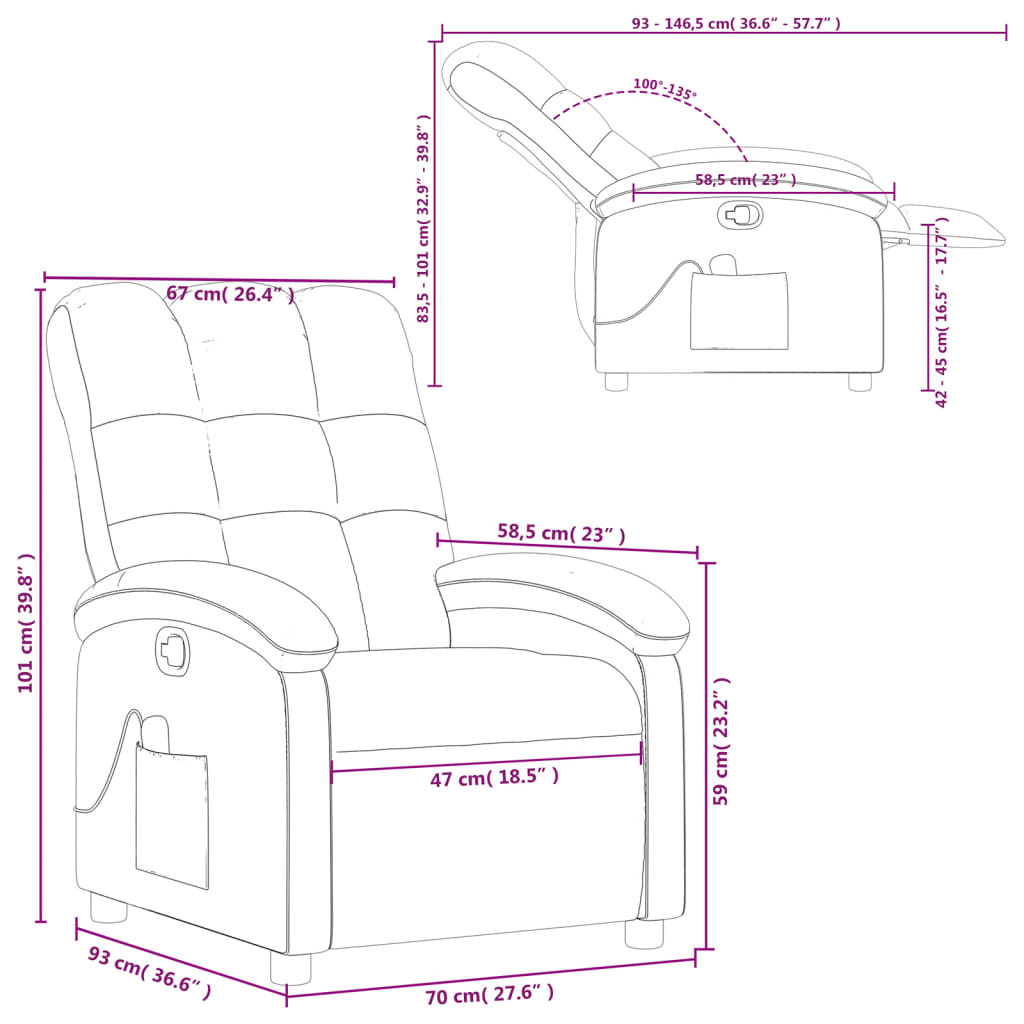 vidaXL Massage Recliner Chair Dark Grey Fabric