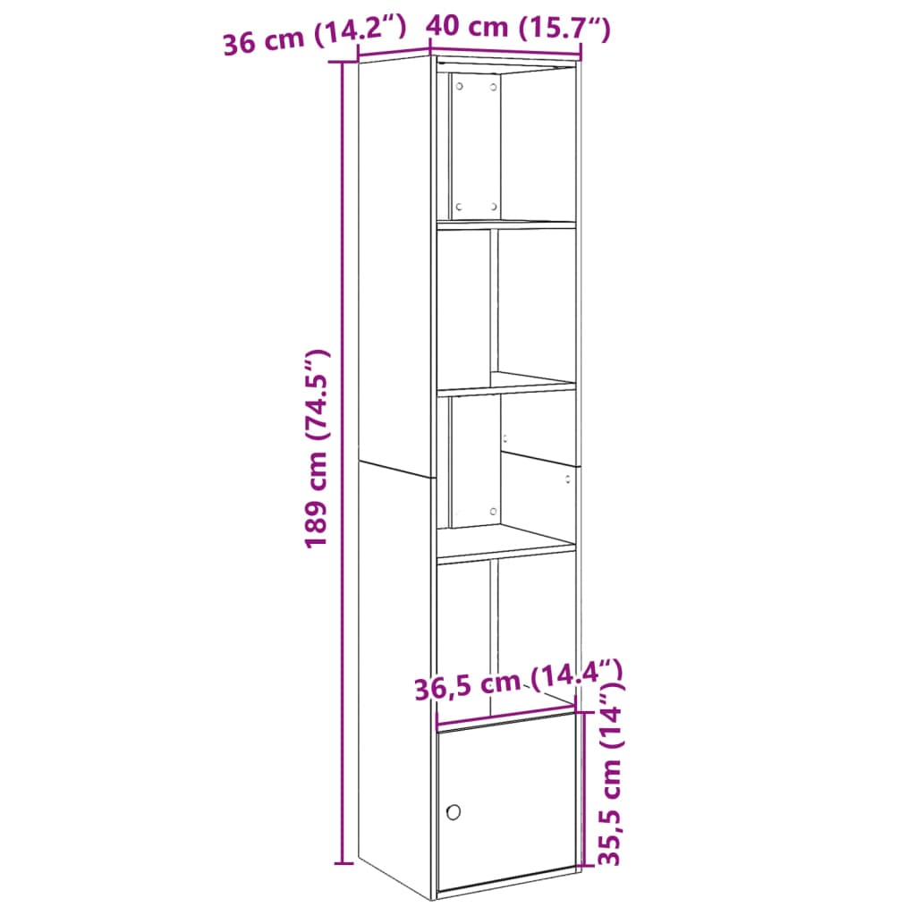 vidaXL Bookcase Black 40x36x189 cm Engineered Wood