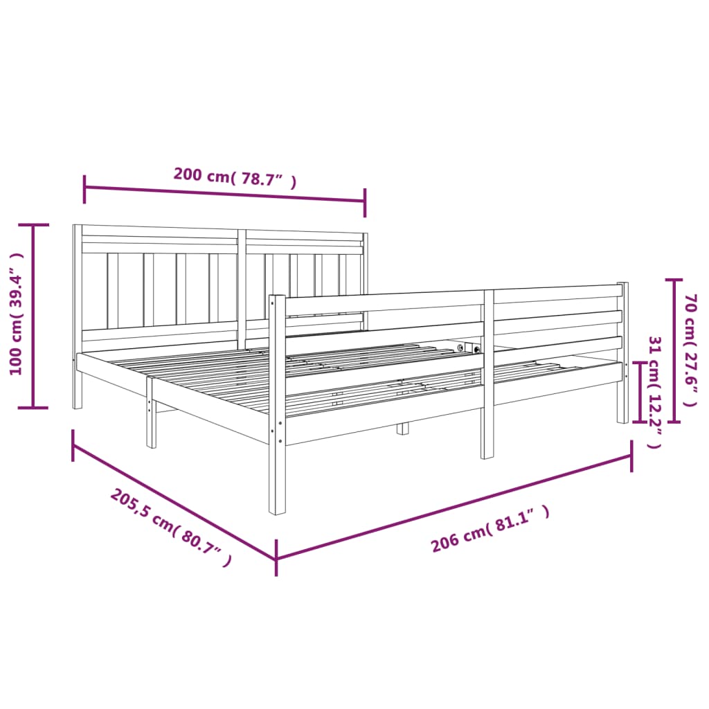 vidaXL Bed Frame without Mattress Solid Wood 200x200 cm (810450+814114)