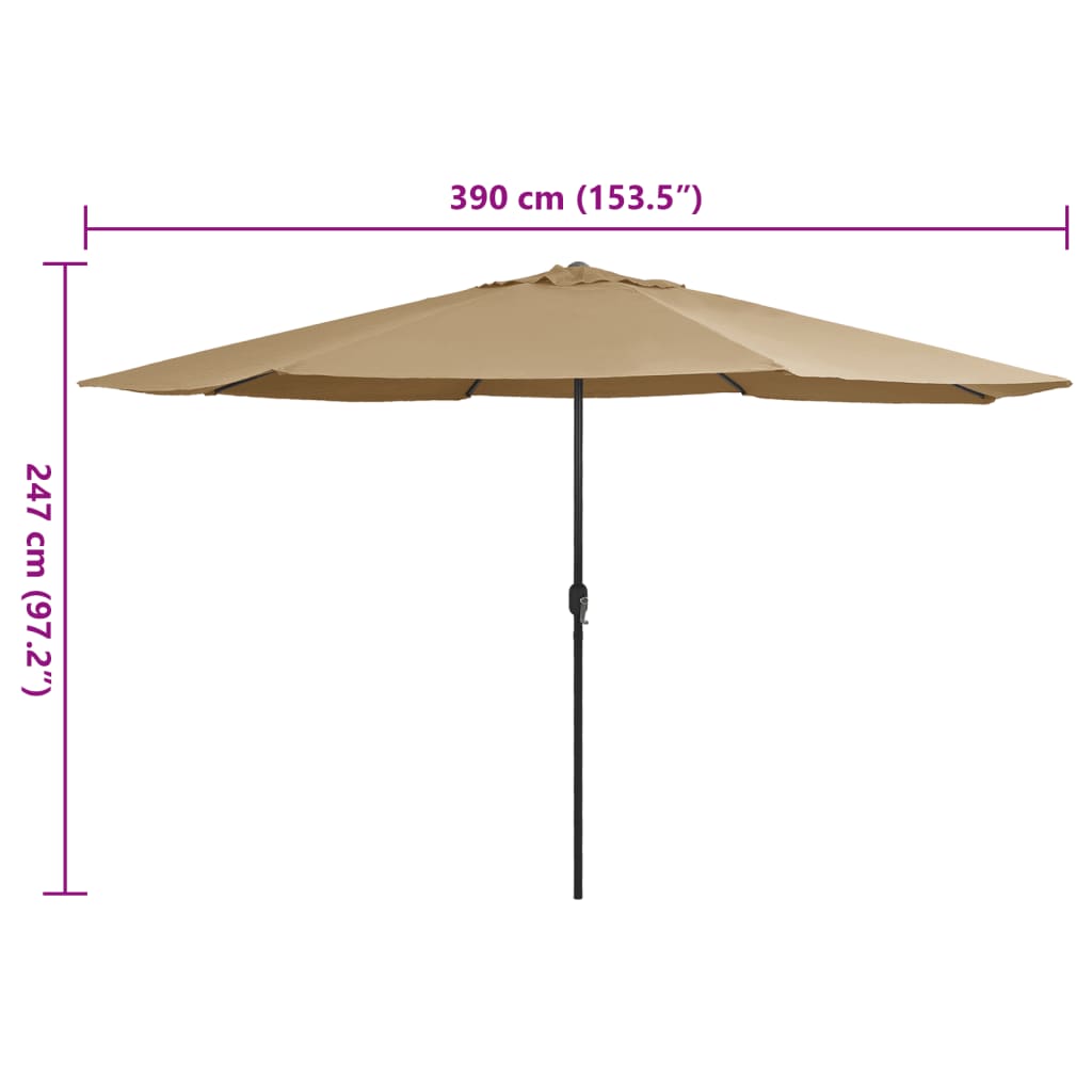 vidaXL Garden Parasol with Metal Pole 390 cm Taupe