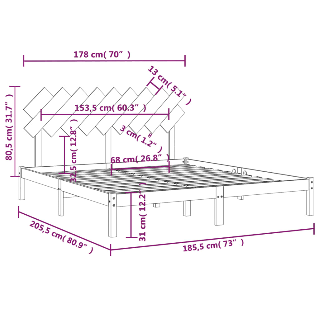 vidaXL Bed Frame without Mattress 180x200 cm Super King Solid Wood