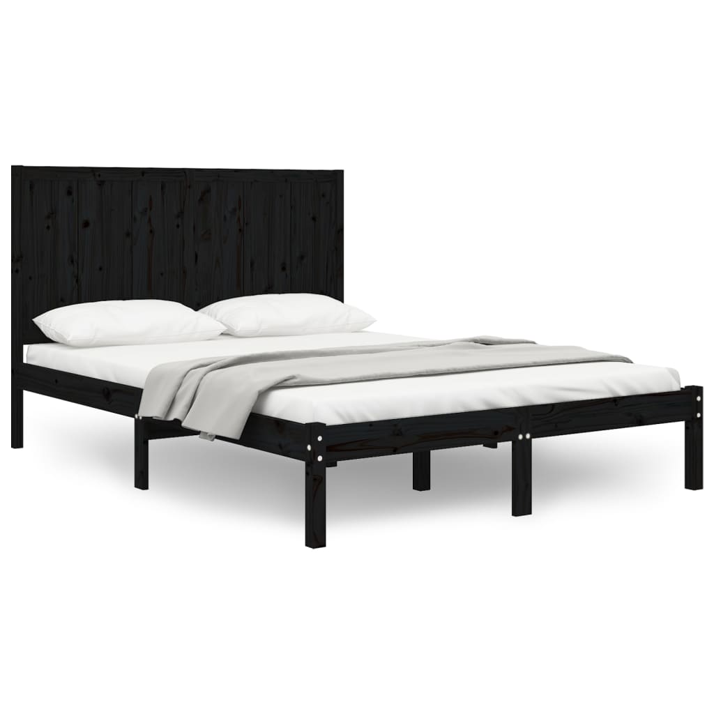 vidaXL Bed Frame without Mattress Black 140x200 cm Solid Wood Pine