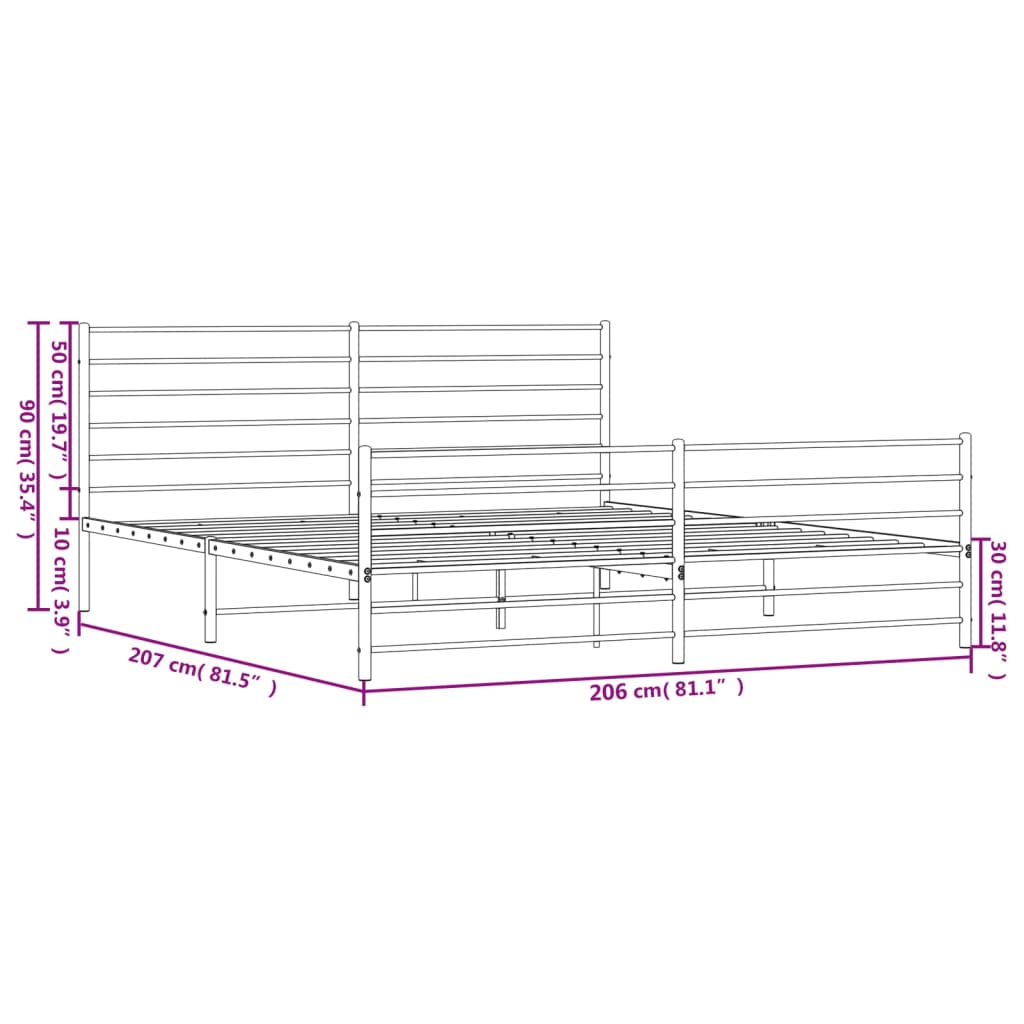 vidaXL Metal Bed Frame without Mattress with Footboard Black 200x200 cm