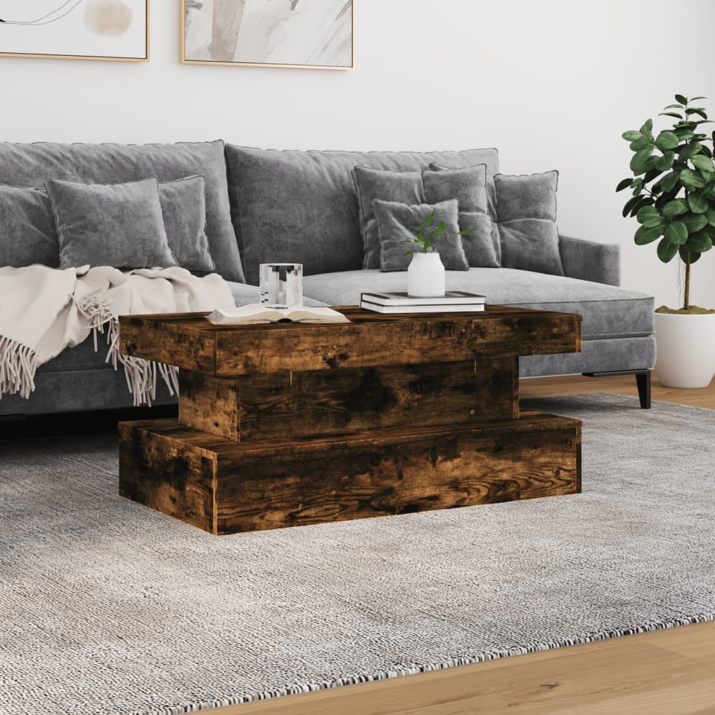 vidaXL Coffee Table with LED Lights Smoked Oak 90x50x40 cm