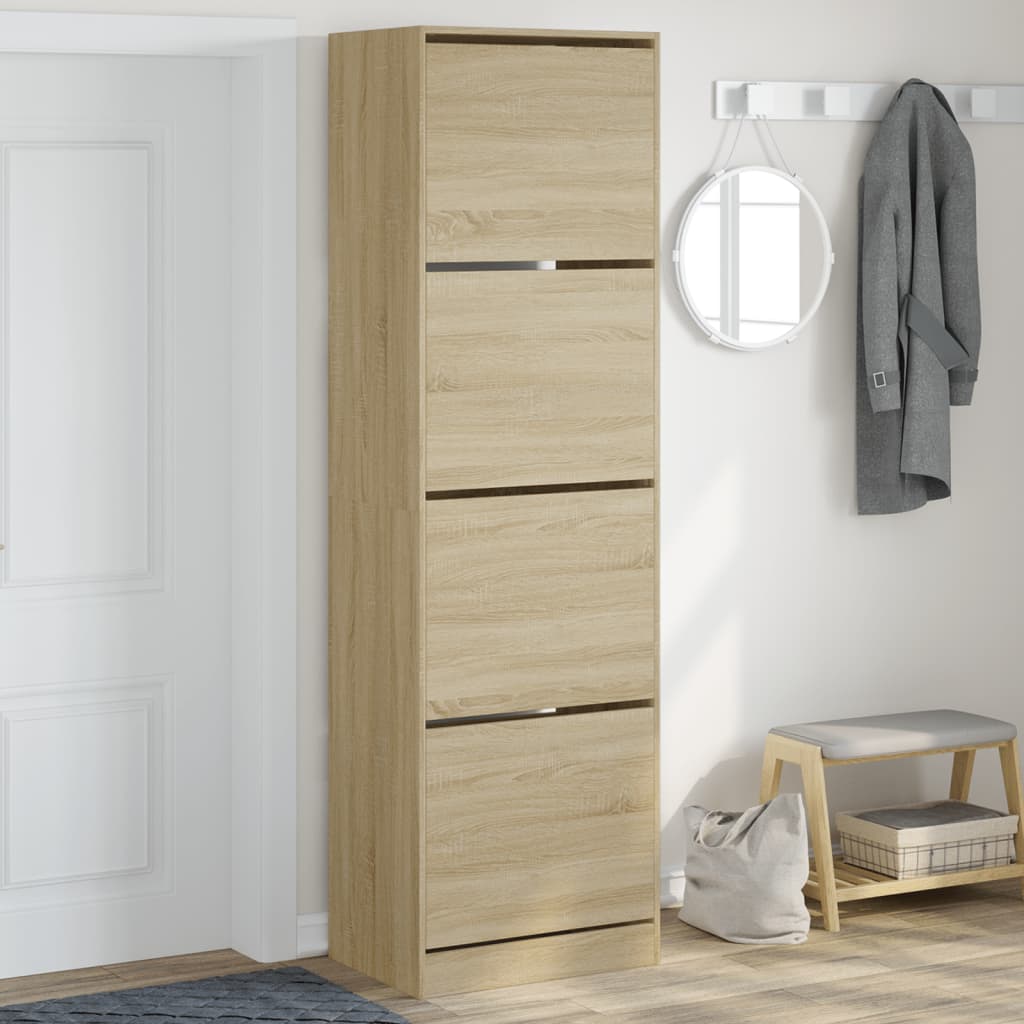 vidaXL Shoe Cabinet with 4 Flip-Drawers Sonoma Oak 60x42x204 cm