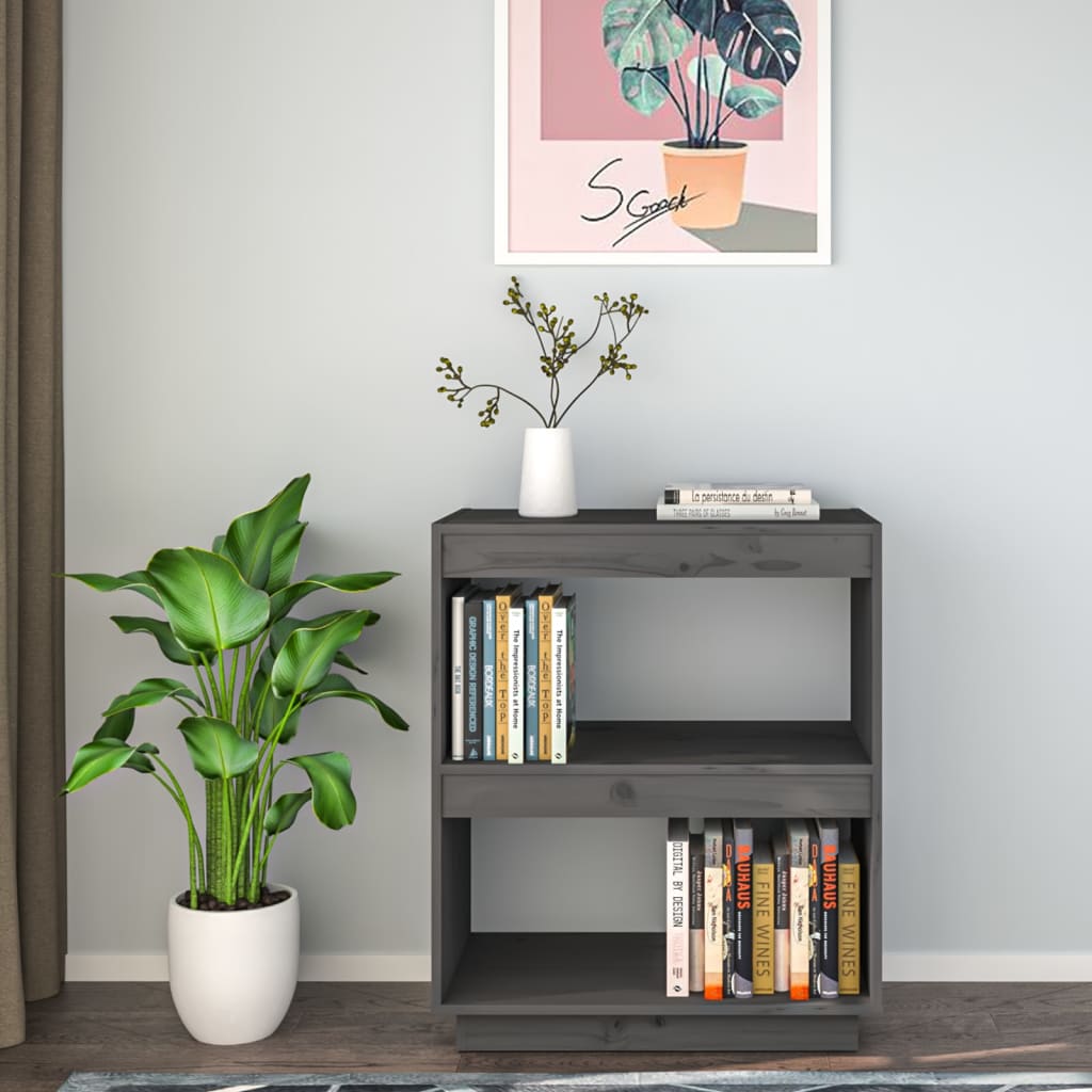 vidaXL Book Cabinet Grey 60x35x71 cm Solid Wood Pine