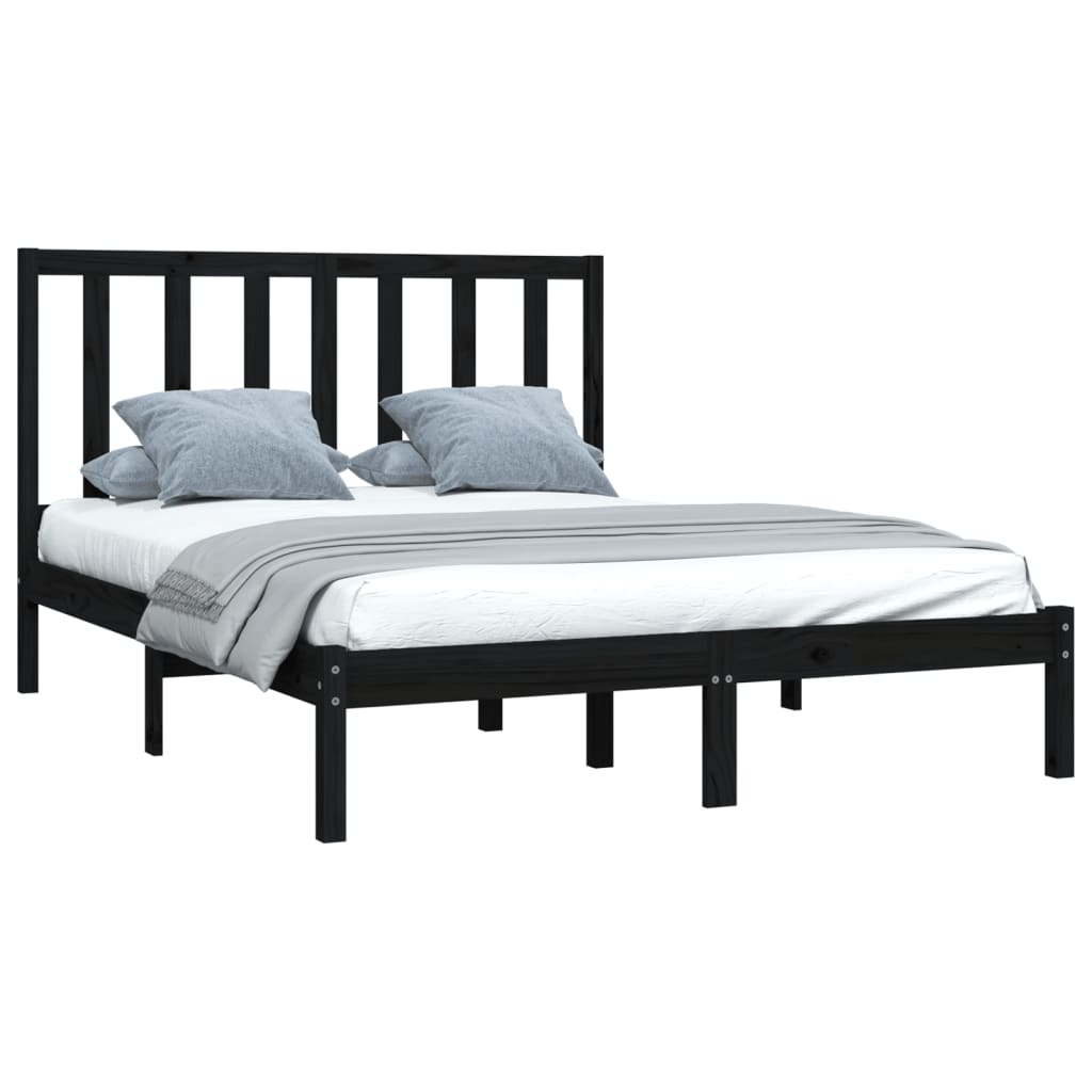 vidaXL Bed Frame without Mattress Black Solid Wood Pine 120x190 cm Small Double