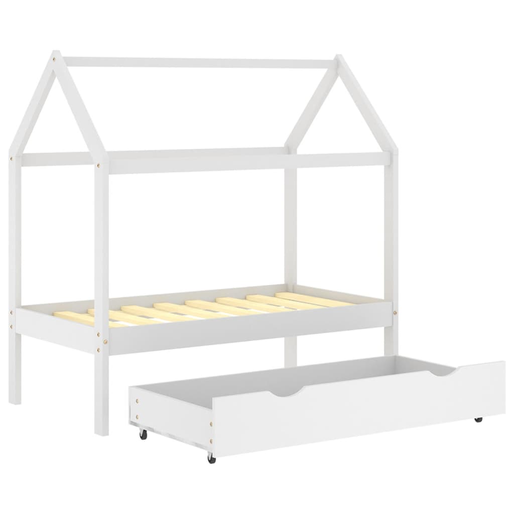 vidaXL Kids Bed Frame with a Drawer White Solid Pine Wood 70x140 cm