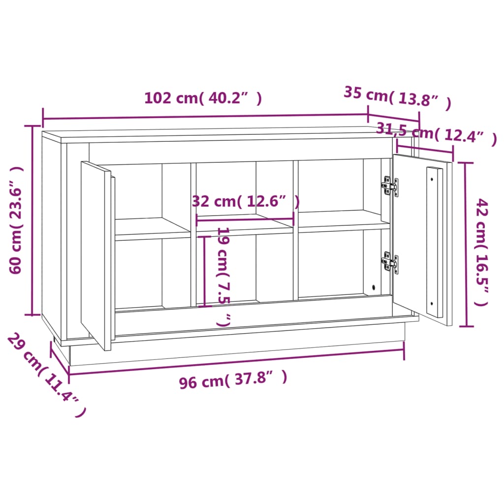 vidaXL Sideboard Grey Sonona 102x35x60 cm Engineered Wood