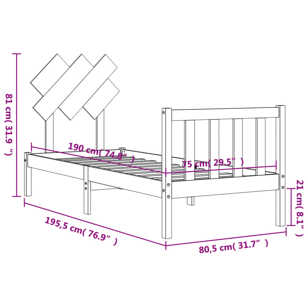 vidaXL Bed Frame without Mattress Black Small Single Solid Wood Pine