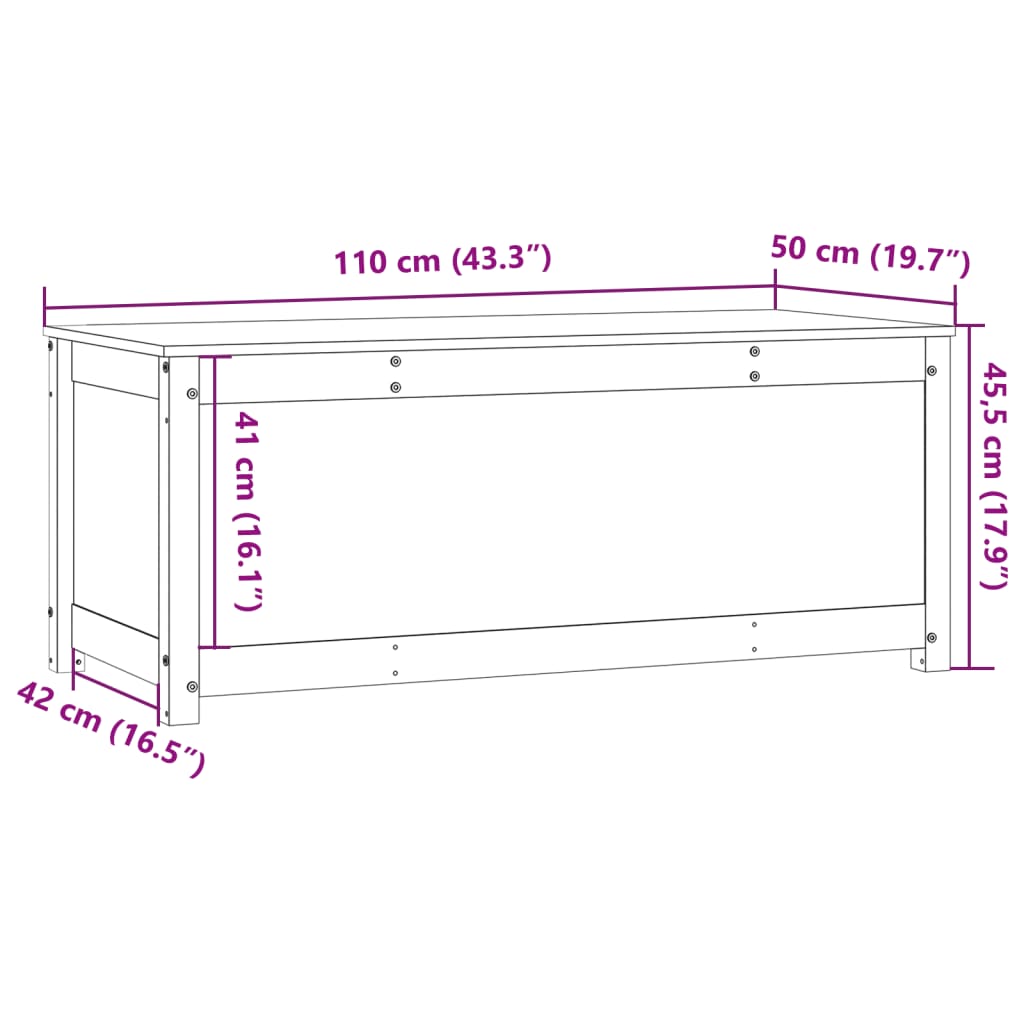 vidaXL Storage Box White 110x50x45.5 cm Solid Wood Pine