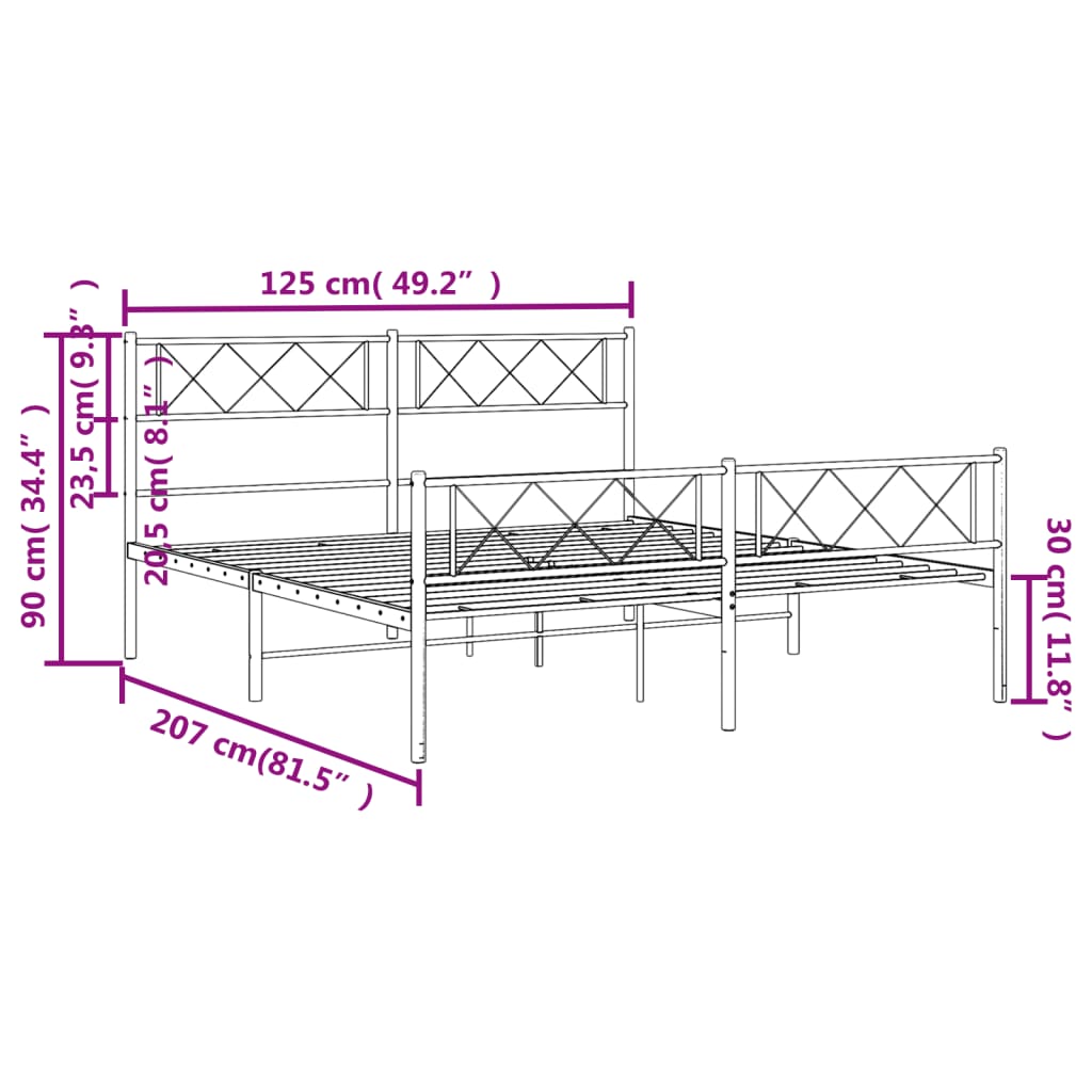 vidaXL Metal Bed Frame without Mattress with Footboard White 120x200 cm