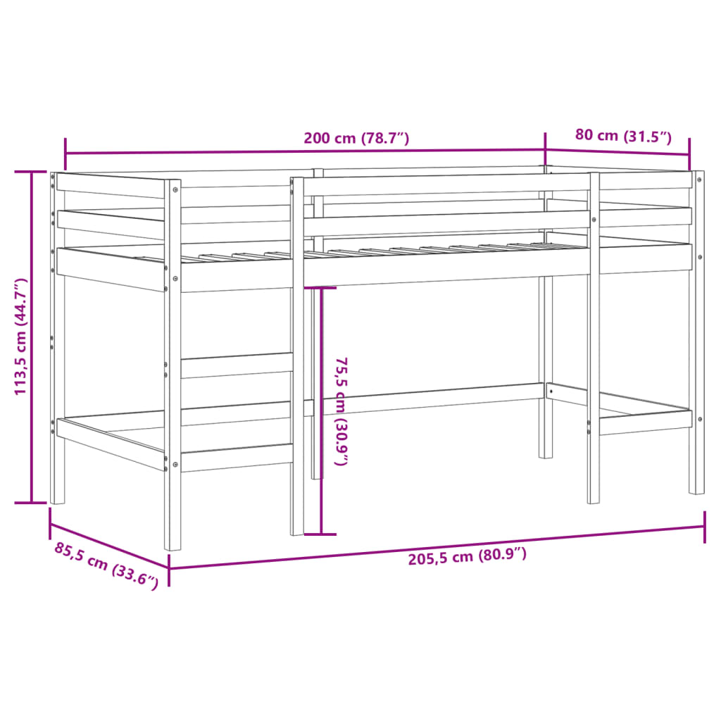 vidaXL Kids' Loft Bed without Mattress with Ladder White 80x200 cm