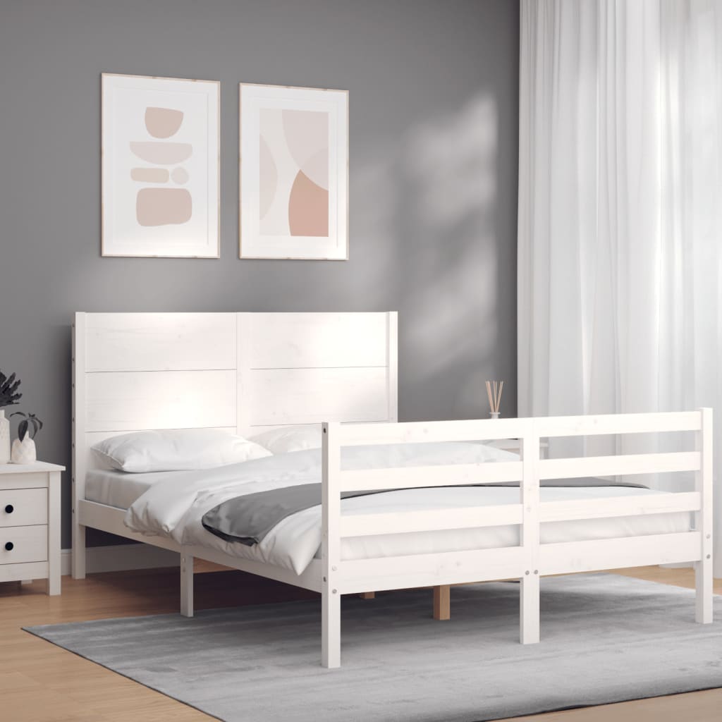 vidaXL Bed Frame without Mattress White Double Solid Wood