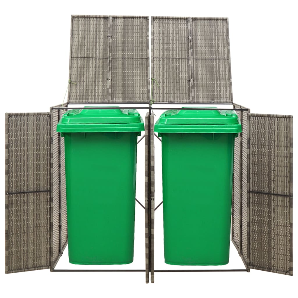 vidaXL Double Wheelie Bin Shed Grey 140x80x117 cm Poly Rattan