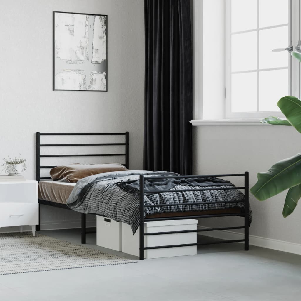 vidaXL Metal Bed Frame without Mattress with Footboard Black 90x200 cm