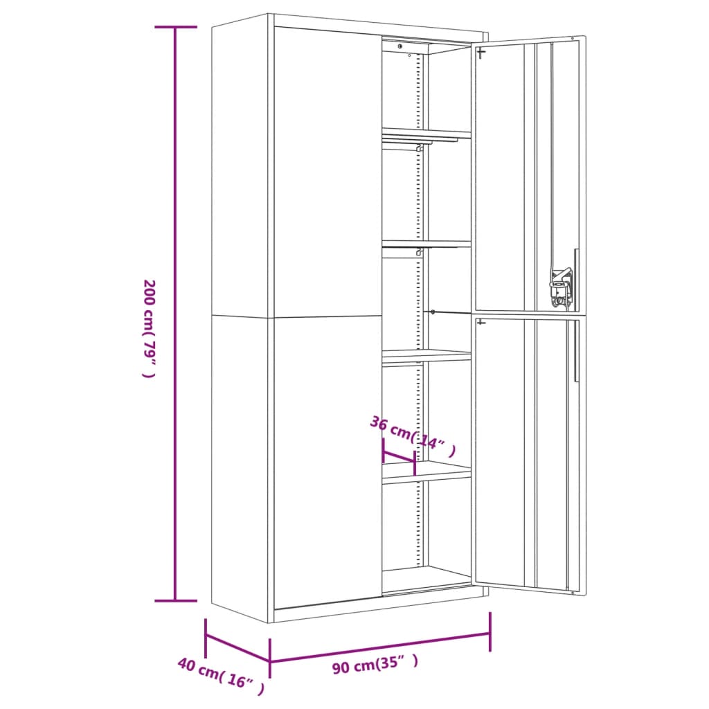 vidaXL File Cabinet Light Grey 90x40x240 cm Steel