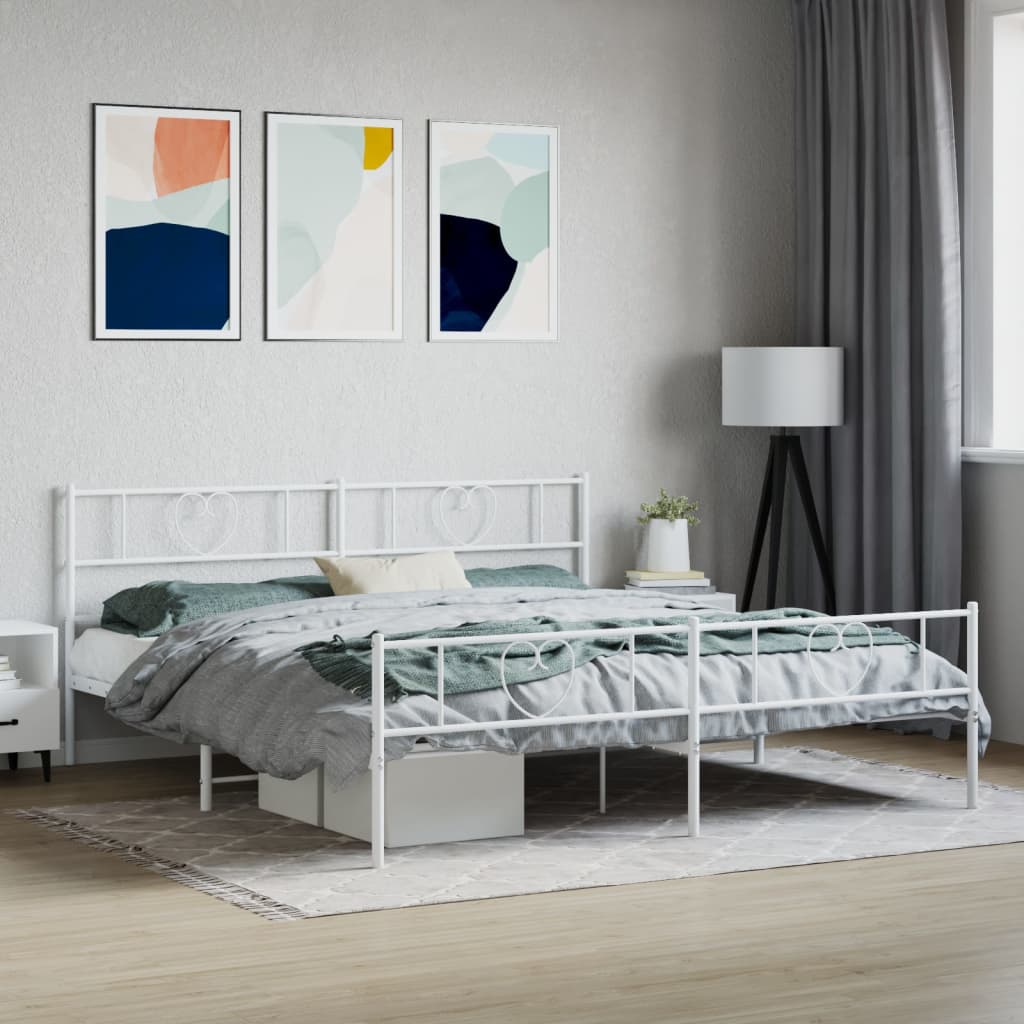 vidaXL Metal Bed Frame without Mattress with Footboard White 193x203 cm