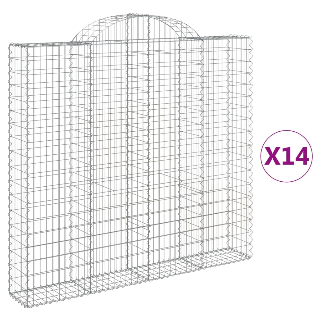 vidaXL Arched Gabion Baskets 14 pcs 200x30x180/200 cm Galvanised Iron