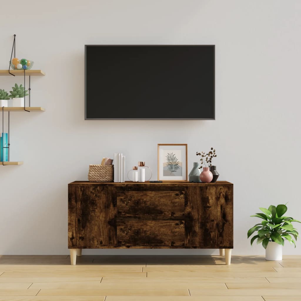 vidaXL TV Cabinet Smoked Oak 102x44.5x50 cm Engineered Wood