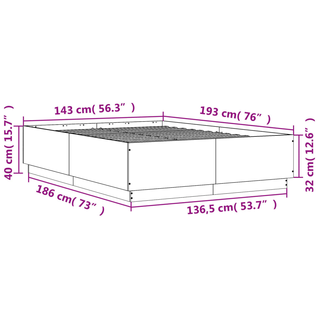 vidaXL Bed Frame with LED without Mattress Grey Sonoma 140x190 cm