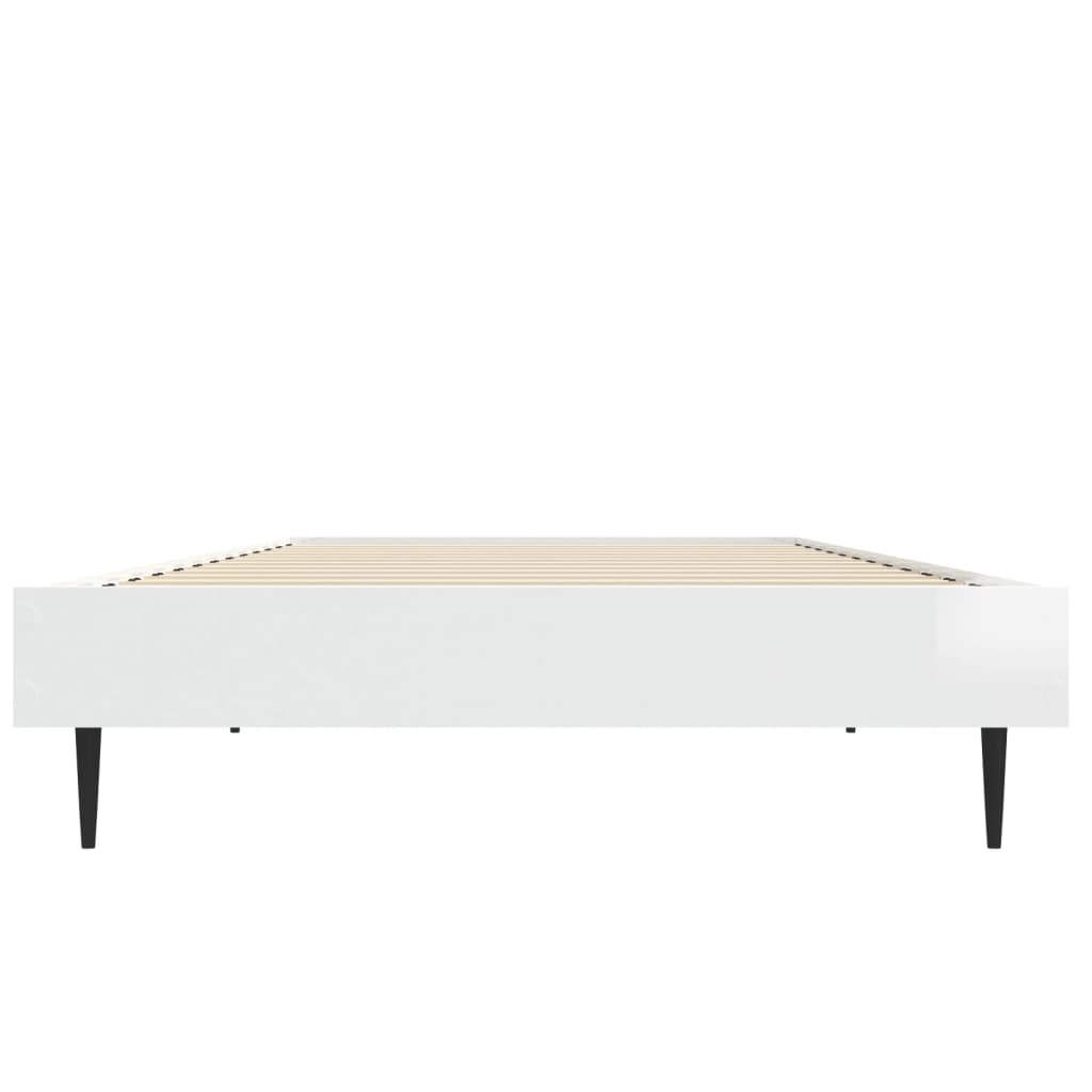 vidaXL Bed Frame without Mattress High Gloss White 75x190 cm Small Single