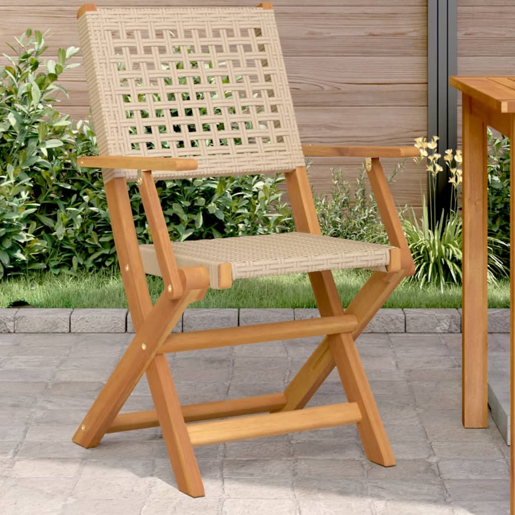 vidaXL Garden Chairs 2 pcs Beige Solid Wood Acacia and Poly Rattan