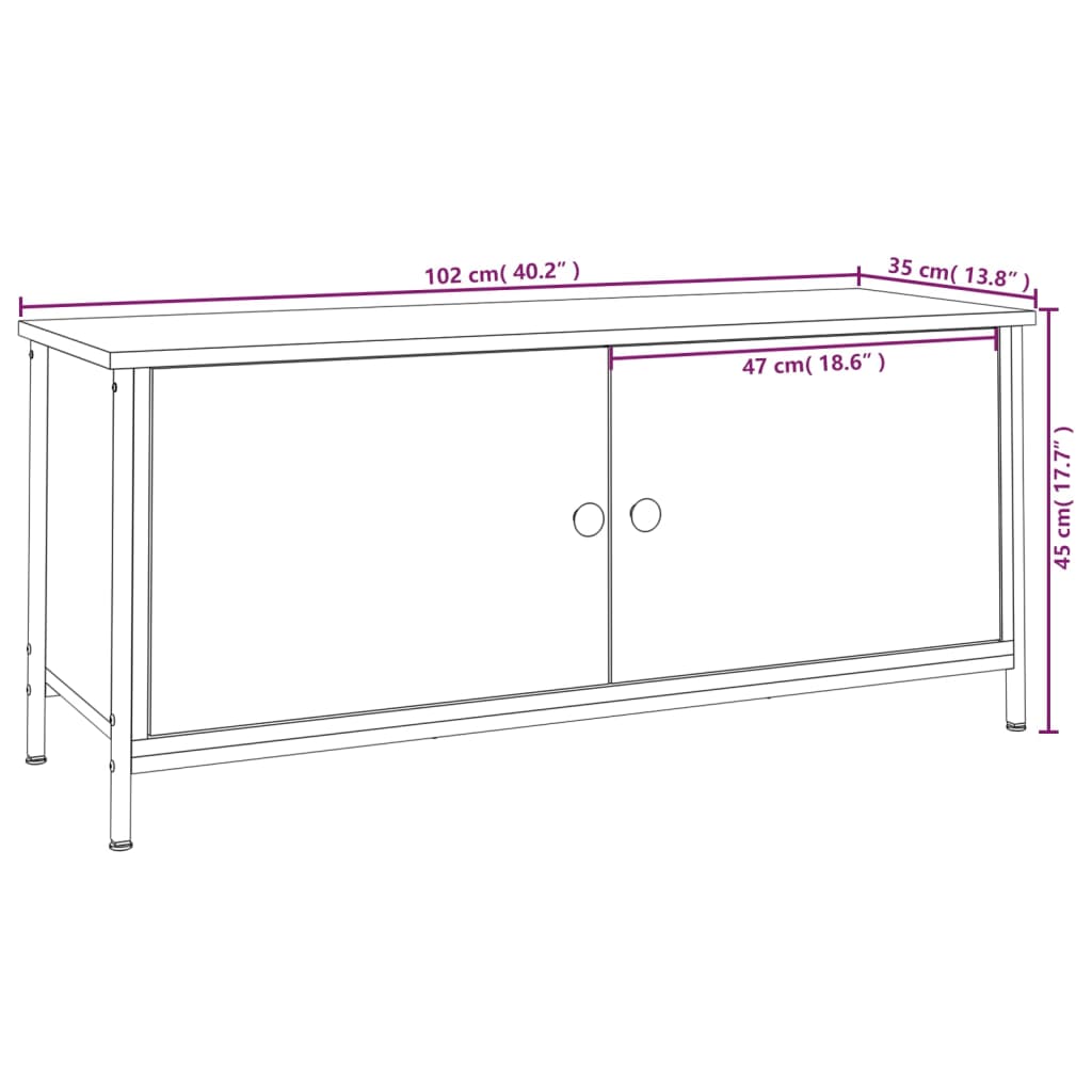 vidaXL TV Cabinet with Doors Black 102x35x45 cm Engineered Wood