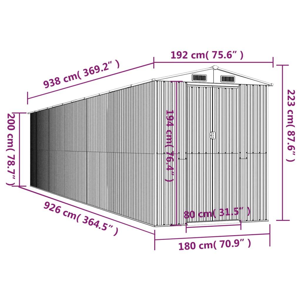 vidaXL Garden Shed Light Brown 192x938x223 cm Galvanised Steel