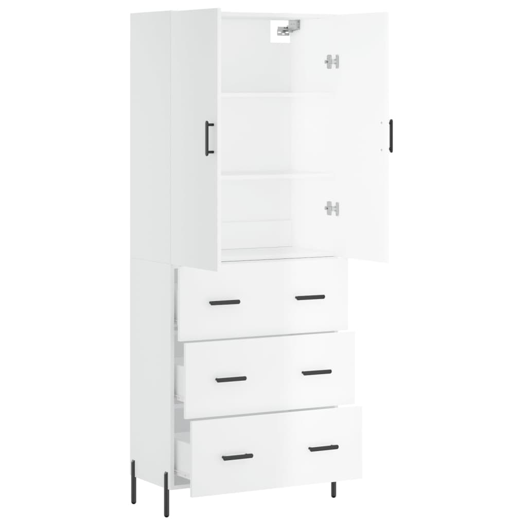 vidaXL Highboard High Gloss White 69.5x34x180 cm Engineered Wood