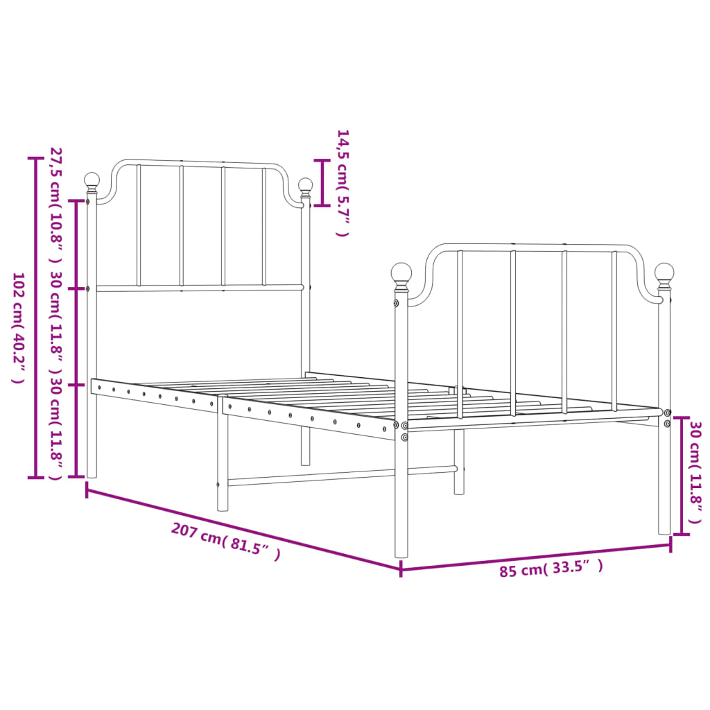 vidaXL Metal Bed Frame without Mattress with Footboard Black 80x200 cm