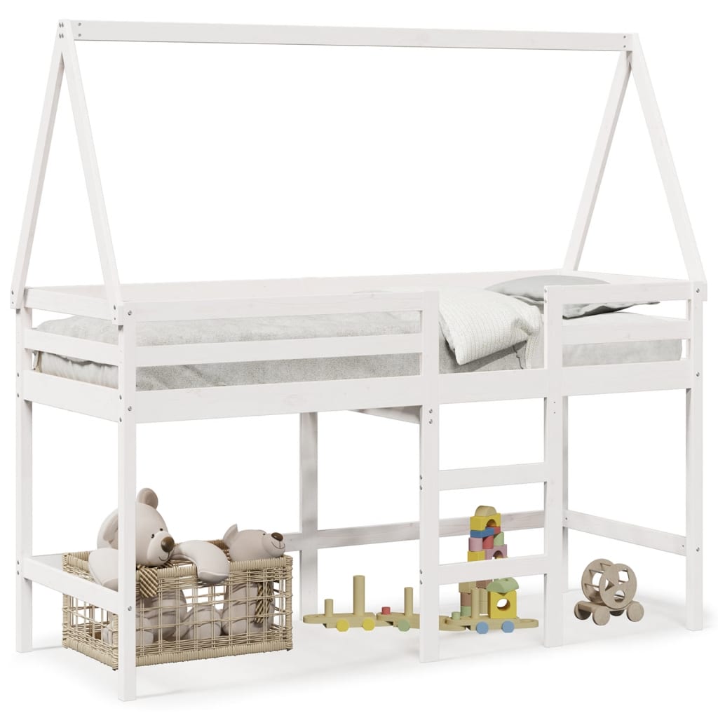 vidaXL Loft Bed with Ladder and Roof without Mattress White 80x200 cm