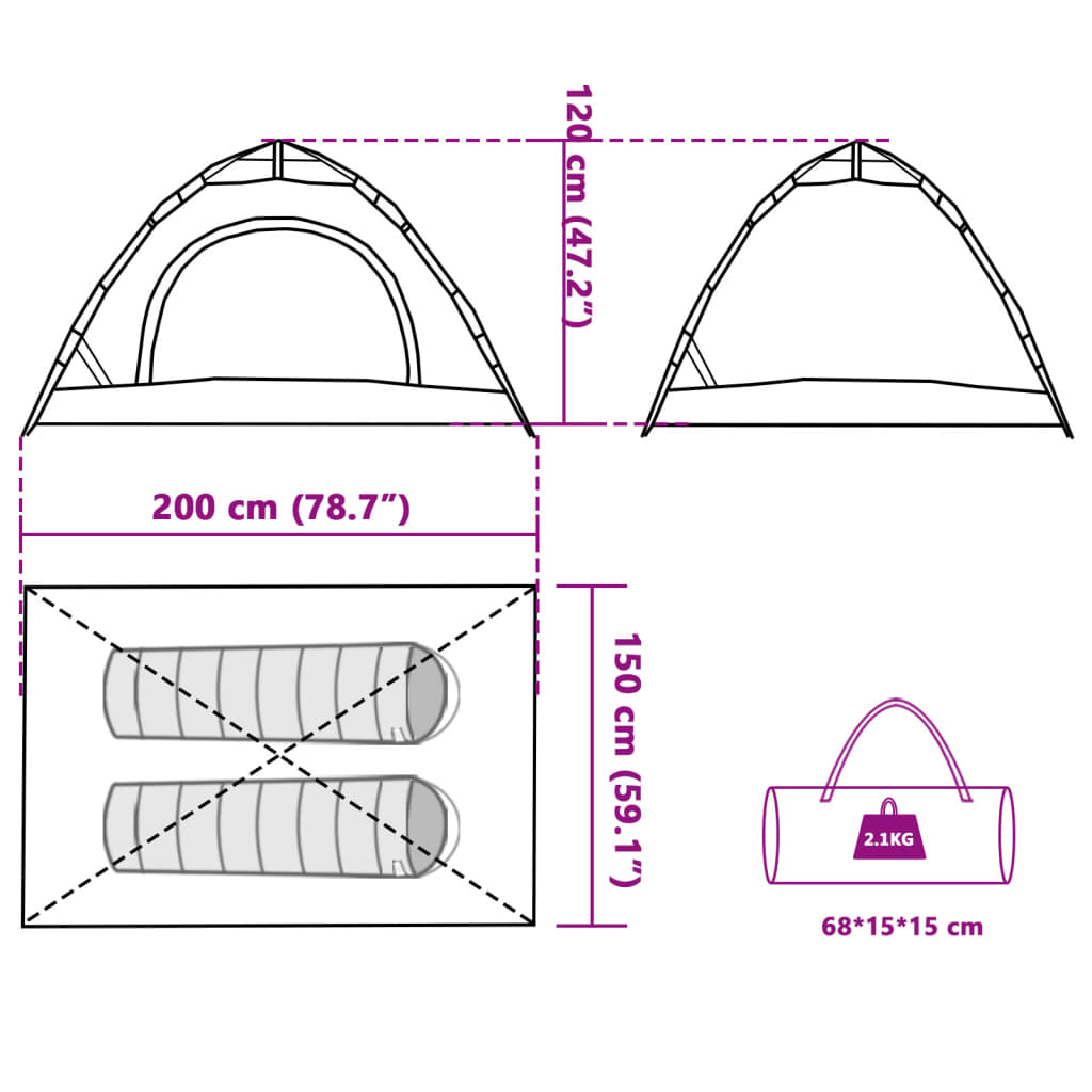 vidaXL Camping Tent 2-Person Green Quick Release