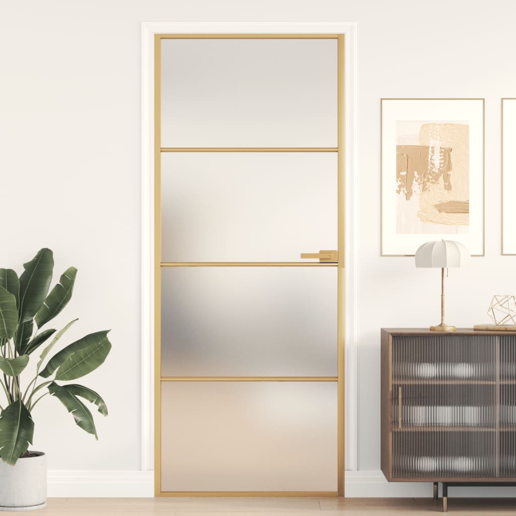 vidaXL Interior Door Slim Golden 83x201.5 cm Tempered Glass and Aluminium